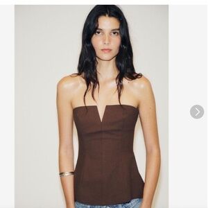 NWT! Zara Brown Peplum Corset Top Small